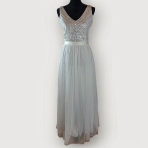 VINVV Women's Sequined Formal Gown White Small Polyester Prom Wedding Sleeveless